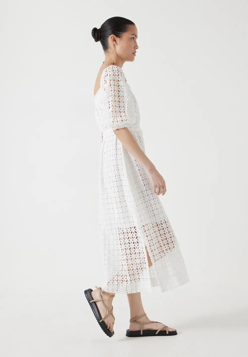 hush Dresses|Broderie Off Shoulder Midi Dress White