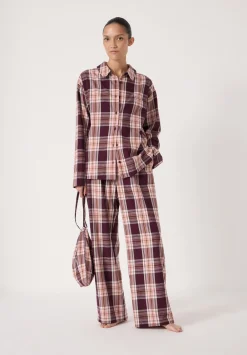 hush Pyjamas & Nightwear|Brushed Cotton Check Print Pyjamas Burgundy Red