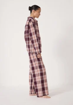 hush Pyjamas & Nightwear|Brushed Cotton Check Print Pyjamas Burgundy Red