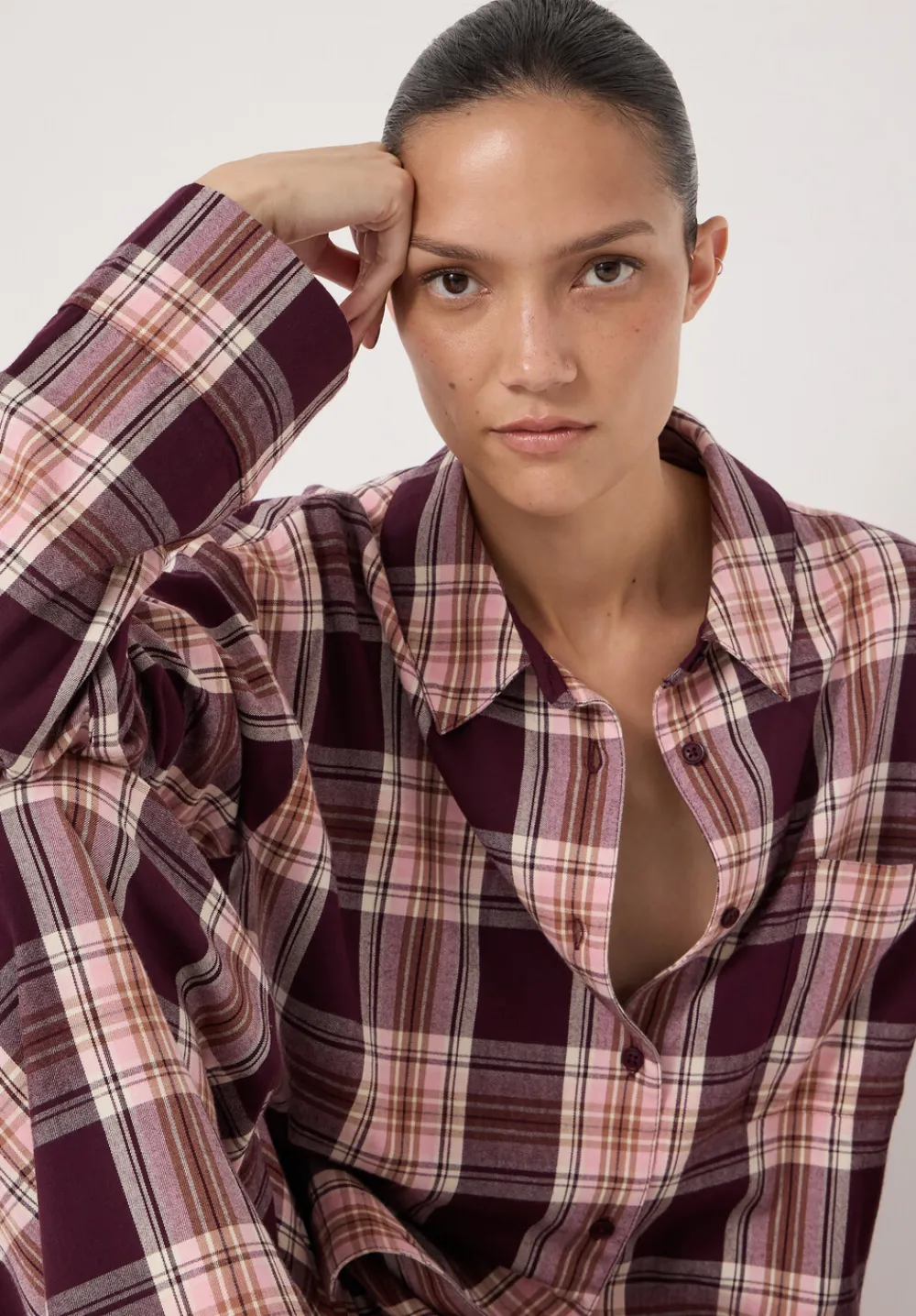hush Pyjamas & Nightwear|Brushed Cotton Check Print Pyjamas Burgundy Red