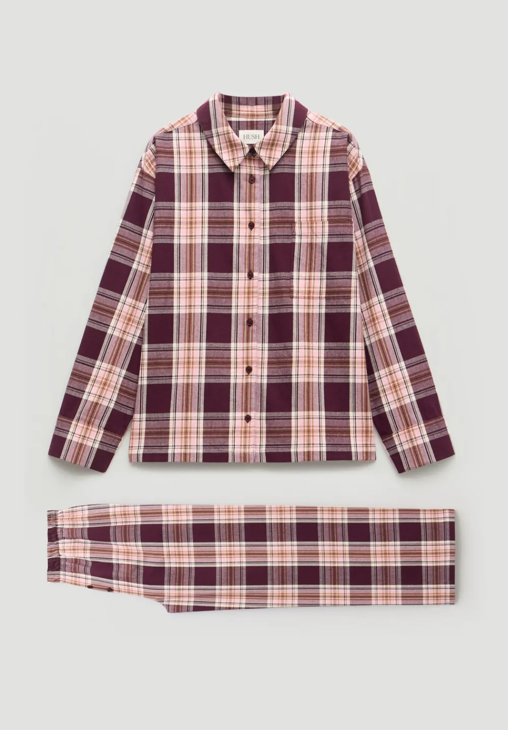 hush Pyjamas & Nightwear|Brushed Cotton Check Print Pyjamas Burgundy Red