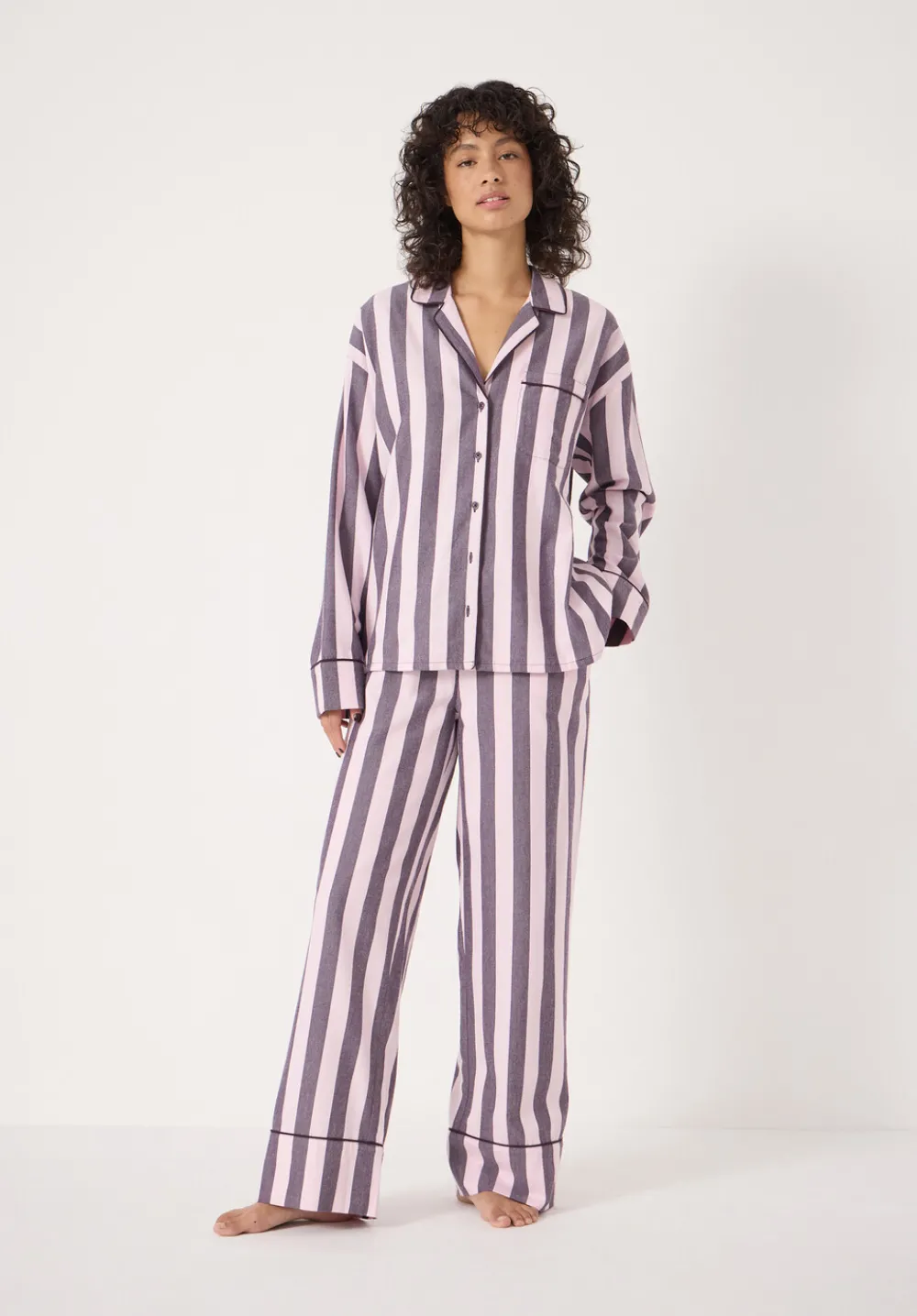 hush Pyjamas & Nightwear|Brushed Cotton Striped Pyjamas Purple Stripe