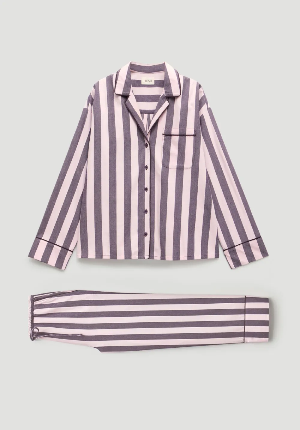 hush Pyjamas & Nightwear|Brushed Cotton Striped Pyjamas Purple Stripe