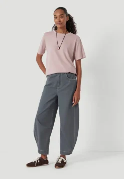 hush Trousers|Bryce Seam Detail Barrel Leg Trousers Steel Blue