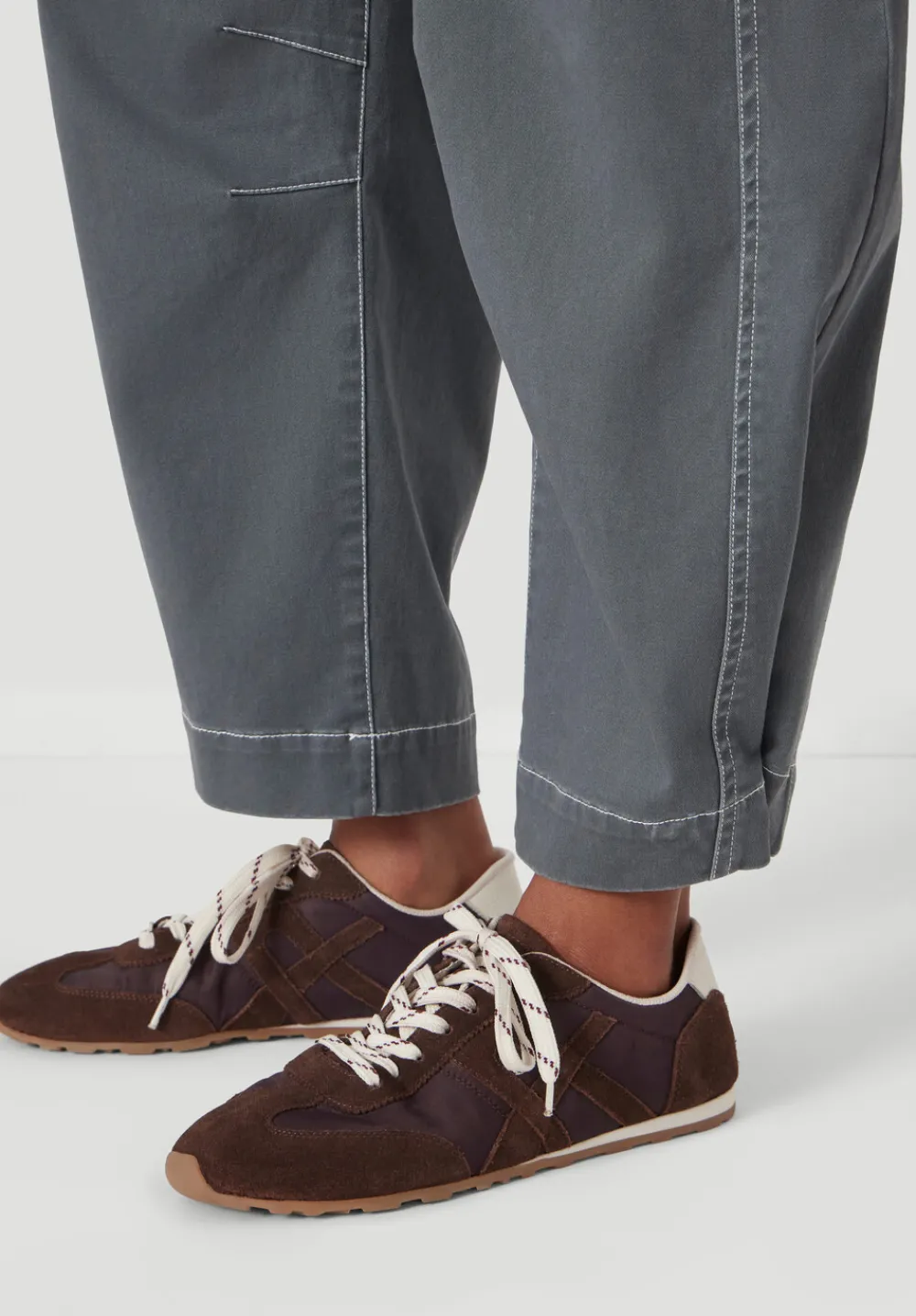 hush Trousers|Bryce Seam Detail Barrel Leg Trousers Steel Blue