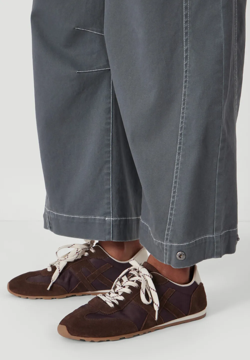 hush Trousers|Bryce Seam Detail Barrel Leg Trousers Steel Blue