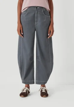 hush Trousers|Bryce Seam Detail Barrel Leg Trousers Steel Blue