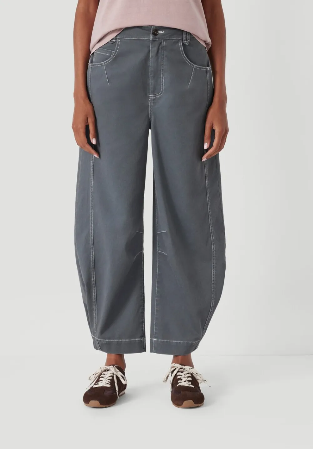 hush Trousers|Bryce Seam Detail Barrel Leg Trousers Steel Blue