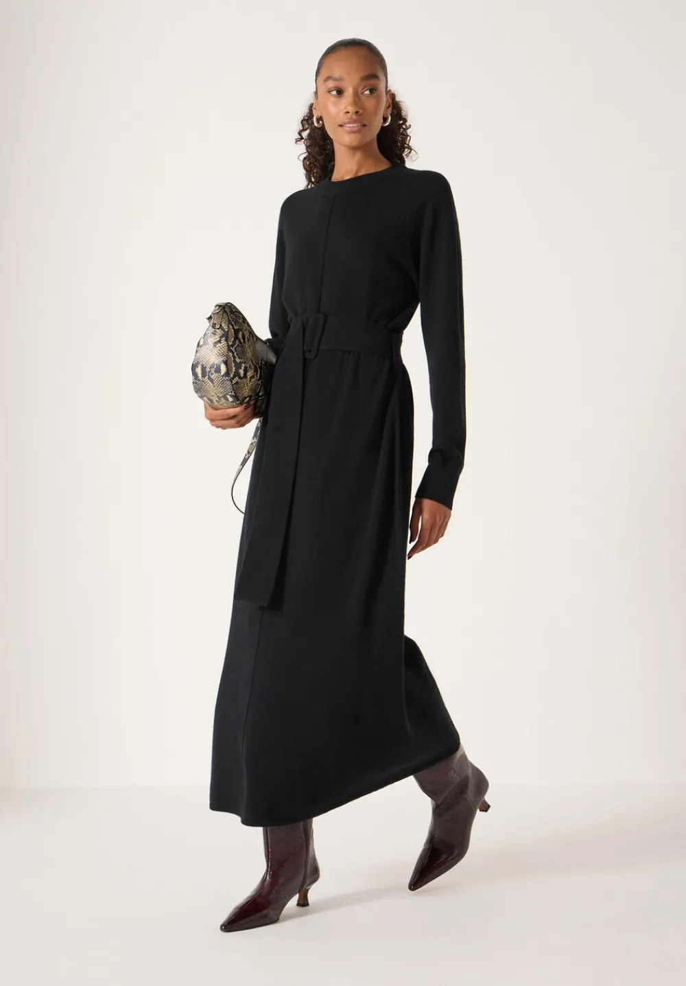 hush Dresses|Buckle Belt Merino Wool Midi Dress Black