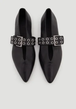hush Flats|Buckled Leather Ballerina Flats Black