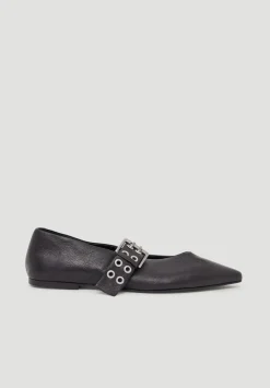 hush Flats|Buckled Leather Ballerina Flats Black