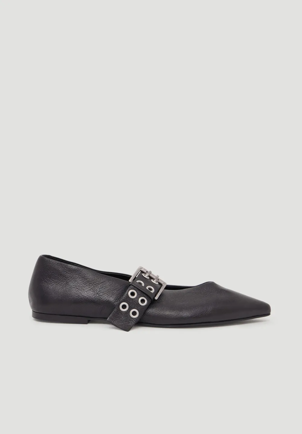 hush Flats|Buckled Leather Ballerina Flats Black