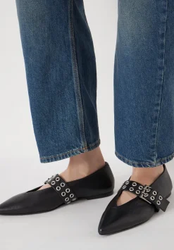 hush Flats|Buckled Leather Ballerina Flats Black