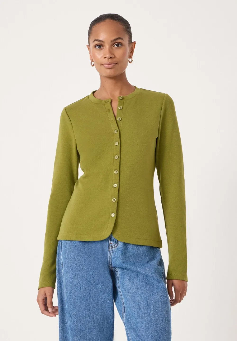 hush Tops & T-Shirts|Button Detail Jersey Cardigan Olive Green