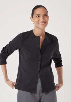 hush Tops & T-Shirts|Button Ribbed Long Sleeve Top Black