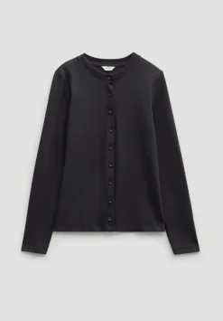 hush Tops & T-Shirts|Button Ribbed Long Sleeve Top Black