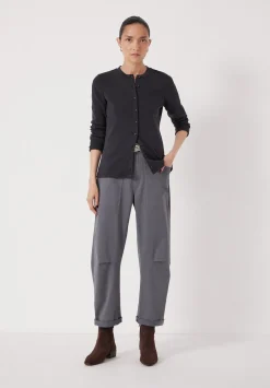 hush Tops & T-Shirts|Button Ribbed Long Sleeve Top Black