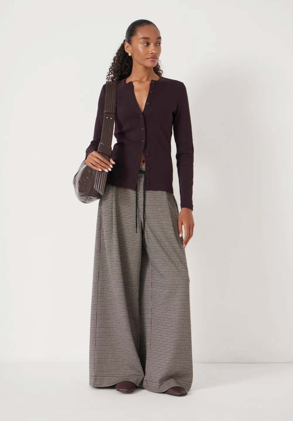 hush Tops & T-Shirts|Button Ribbed Long Sleeve Top Dark Plum