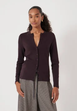 hush Tops & T-Shirts|Button Ribbed Long Sleeve Top Dark Plum