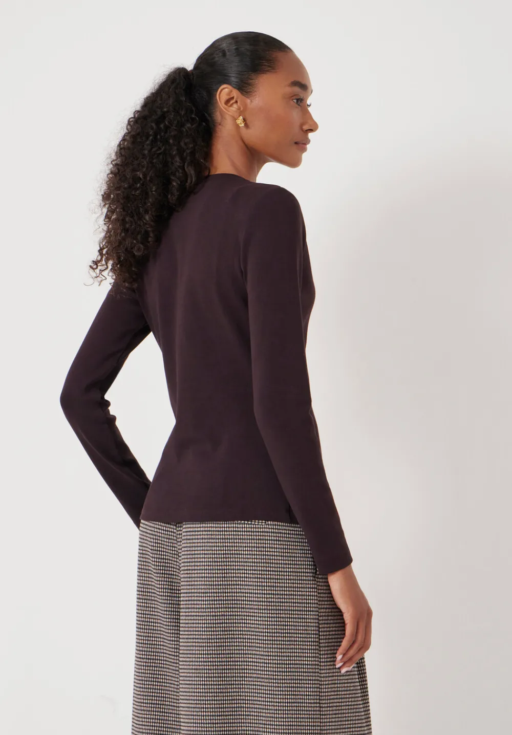 hush Tops & T-Shirts|Button Ribbed Long Sleeve Top Dark Plum