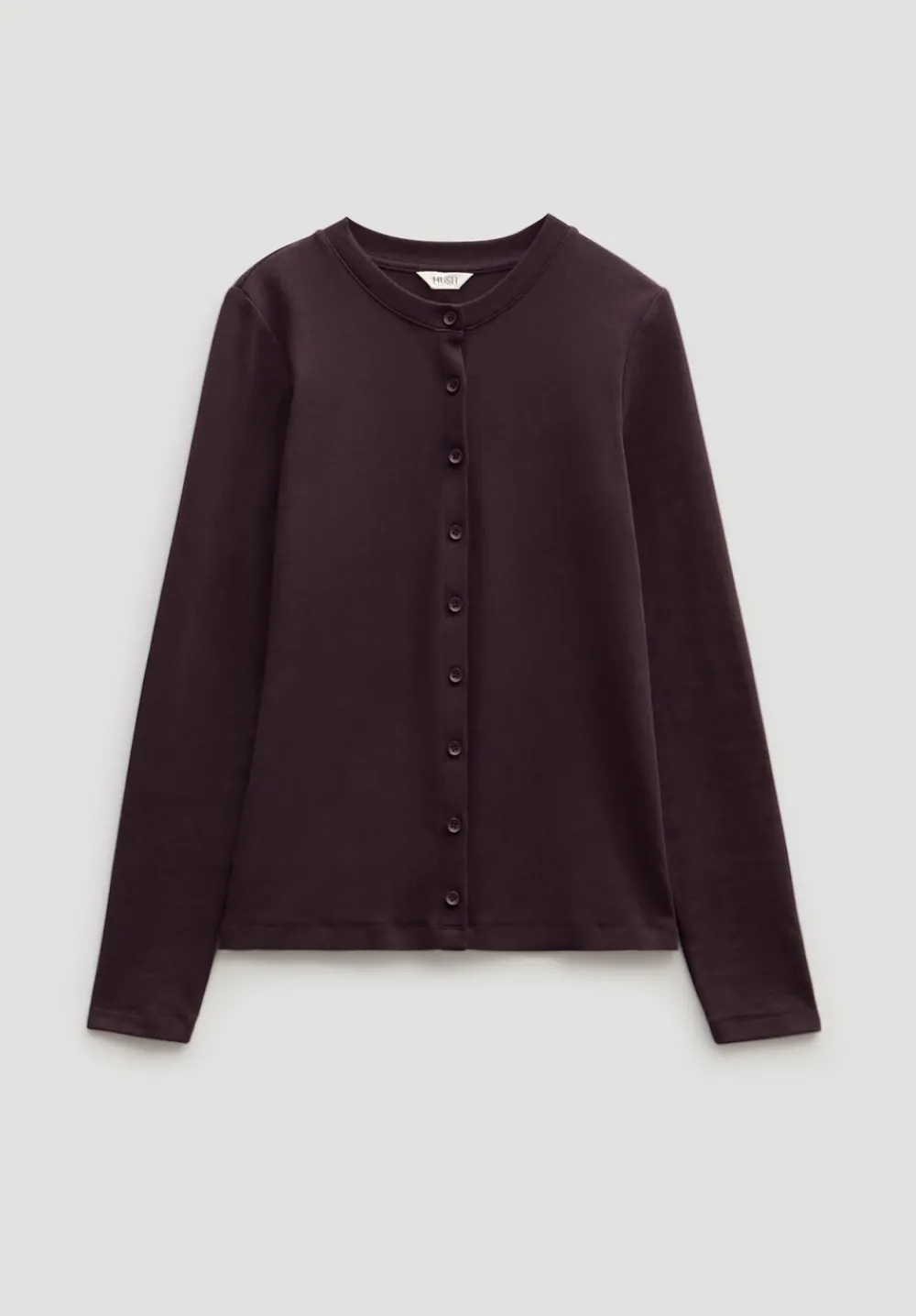hush Tops & T-Shirts|Button Ribbed Long Sleeve Top Dark Plum