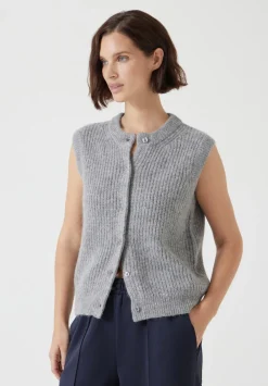 hush Tops & T-Shirts|Jumpers & Cardigans|Button Through Knitted Sleeveless Cardigan Light Grey Marl