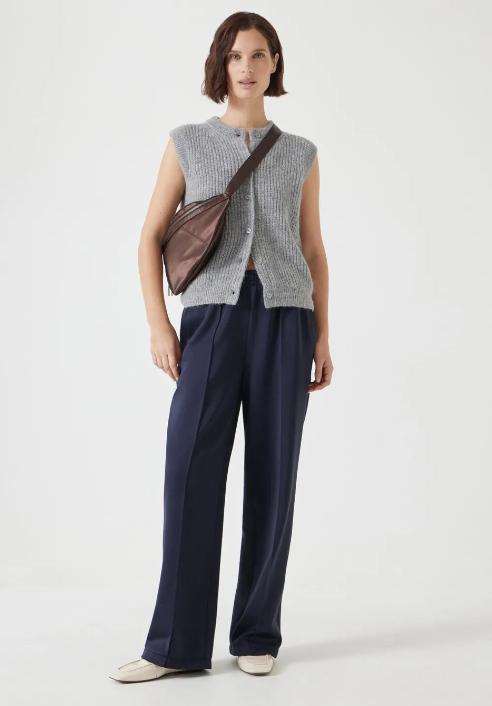 hush Tops & T-Shirts|Jumpers & Cardigans|Button Through Knitted Sleeveless Cardigan Light Grey Marl