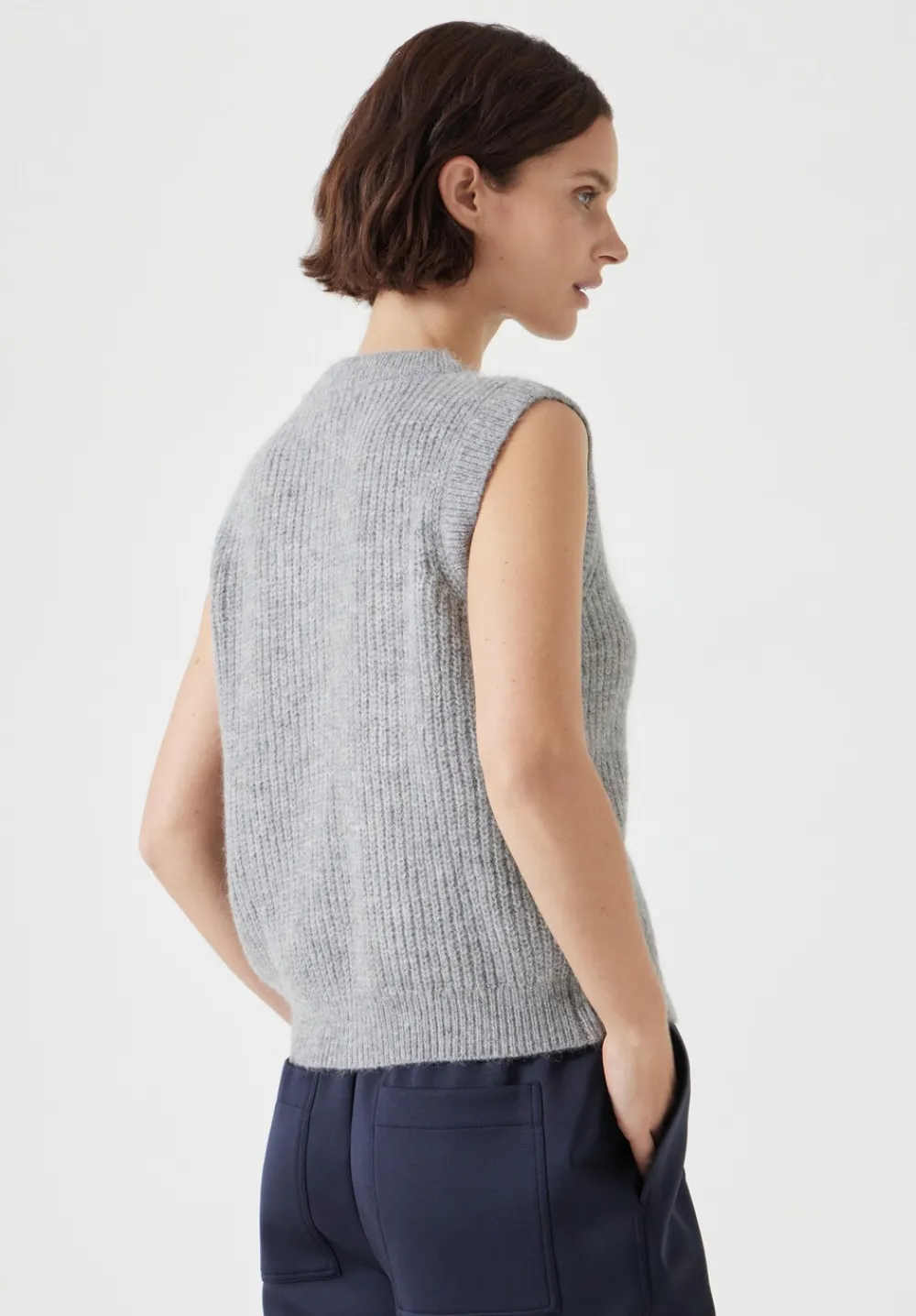 hush Tops & T-Shirts|Jumpers & Cardigans|Button Through Knitted Sleeveless Cardigan Light Grey Marl