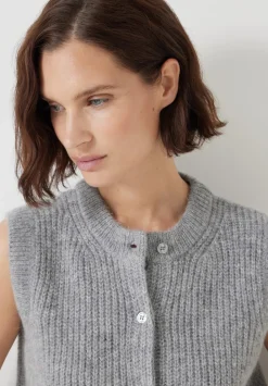 hush Tops & T-Shirts|Jumpers & Cardigans|Button Through Knitted Sleeveless Cardigan Light Grey Marl