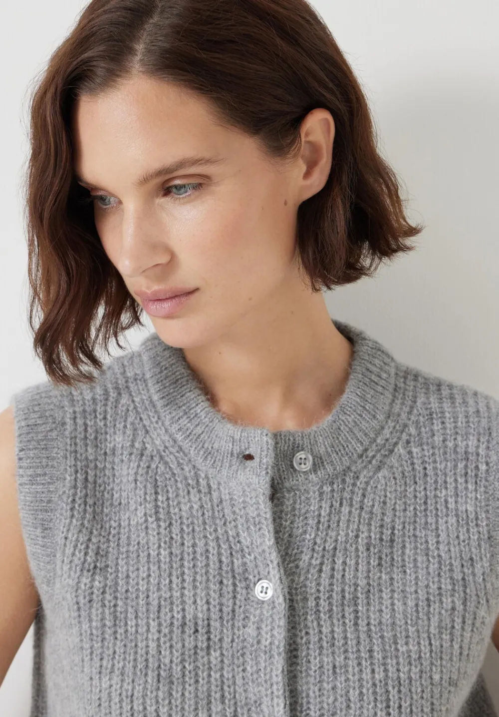hush Tops & T-Shirts|Jumpers & Cardigans|Button Through Knitted Sleeveless Cardigan Light Grey Marl