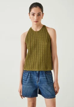 hush Tops & T-Shirts|Cadi Wave Stitched Knitted Vest Top Olive Green