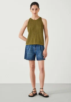 hush Tops & T-Shirts|Cadi Wave Stitched Knitted Vest Top Olive Green