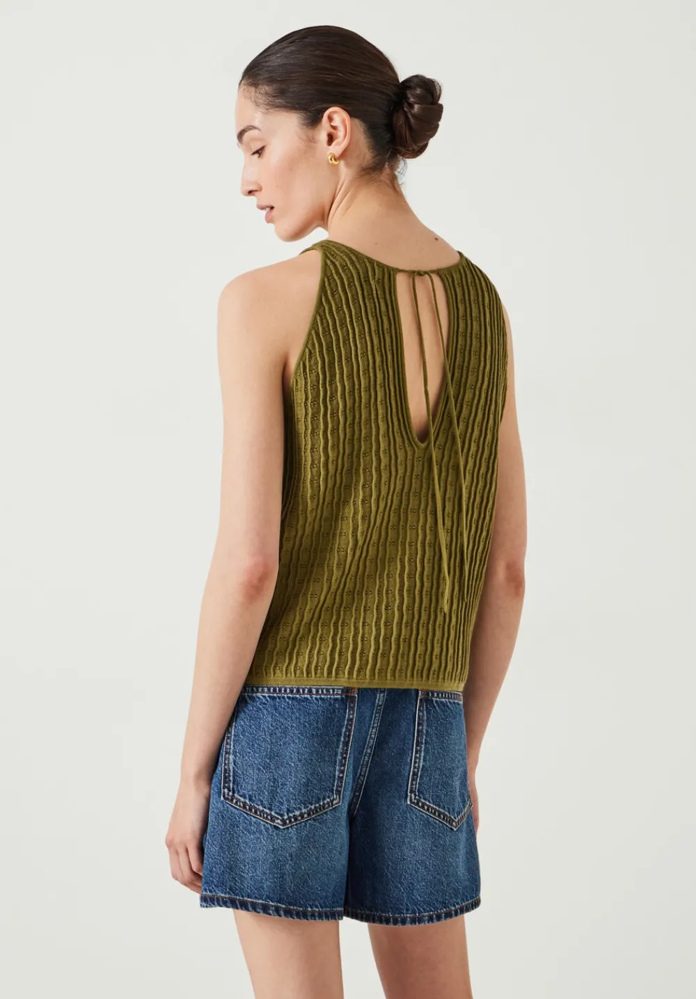 hush Tops & T-Shirts|Cadi Wave Stitched Knitted Vest Top Olive Green