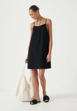 hush Dresses|Cali Cotton Gauze Mini Dress Black