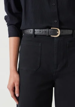 hush Belts|Callie Croc Emboss Leather Belt Black