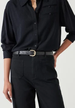 hush Belts|Callie Croc Emboss Leather Belt Black