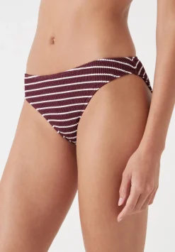 hush Swimwear & Beachwear|Cally Classic Stripe Crinkle Bikini Bottoms Oxblood/White Stripe