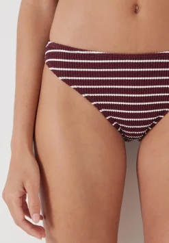 hush Swimwear & Beachwear|Cally Classic Stripe Crinkle Bikini Bottoms Oxblood/White Stripe