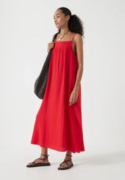 hush Dresses|Carmen Cotton Gauze Midi Dress Red