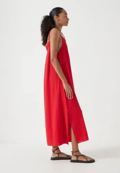 hush Dresses|Carmen Cotton Gauze Midi Dress Red