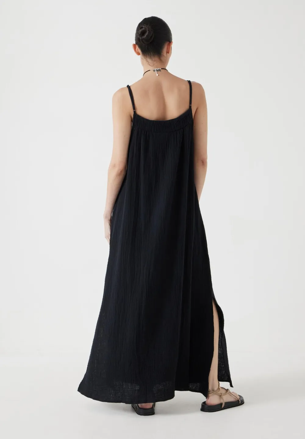 hush Dresses|Carmen Cotton Gauze Midi Dress Black