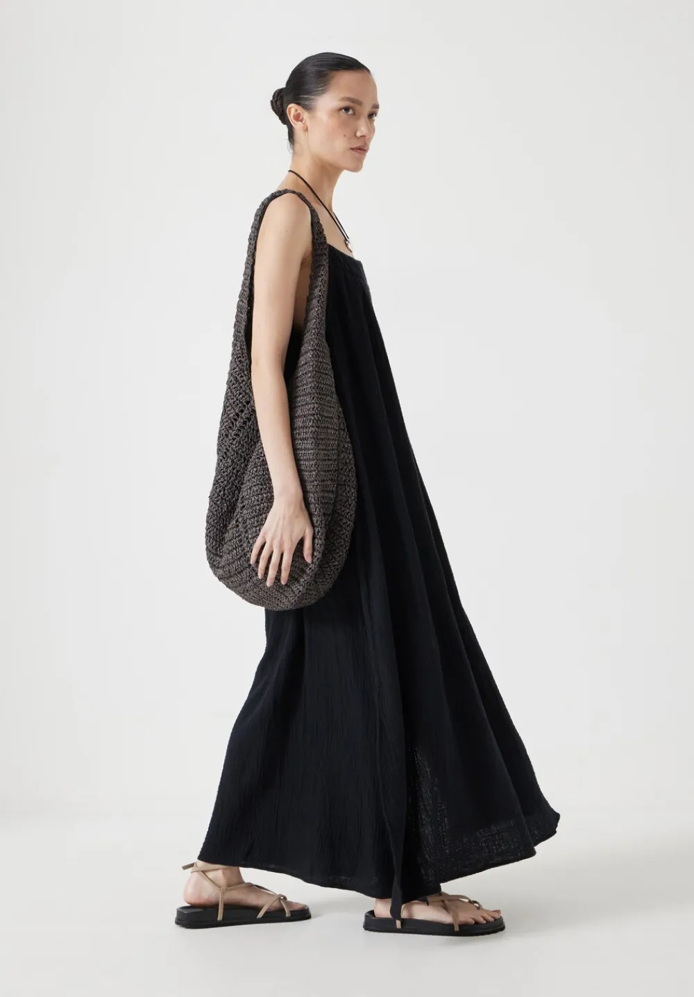 hush Dresses|Carmen Cotton Gauze Midi Dress Black