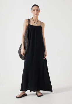 hush Dresses|Carmen Cotton Gauze Midi Dress Black