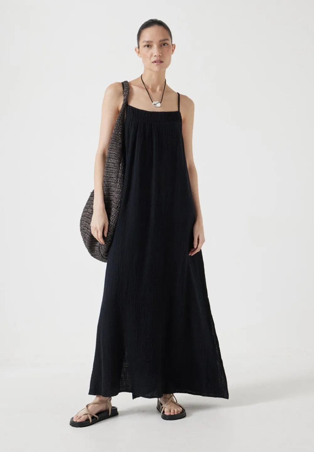 hush Dresses|Carmen Cotton Gauze Midi Dress Black