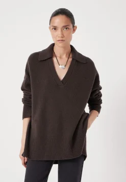 hush Jumpers & Cardigans|Carys Merino Collared Relaxed Jumper Dark Brown