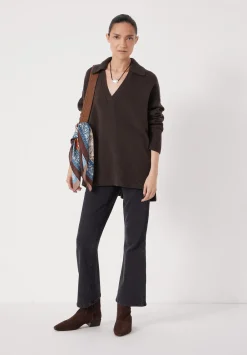 hush Jumpers & Cardigans|Carys Merino Collared Relaxed Jumper Dark Brown