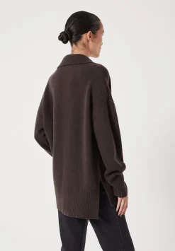 hush Jumpers & Cardigans|Carys Merino Collared Relaxed Jumper Dark Brown