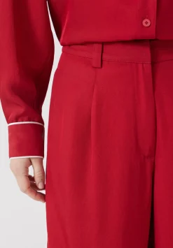 hush Trousers|Carys Piping Detail Wide Leg Trousers Red