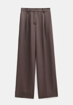 hush Trousers|Carys Piping Detail Wide Leg Trousers Coffee Brown
