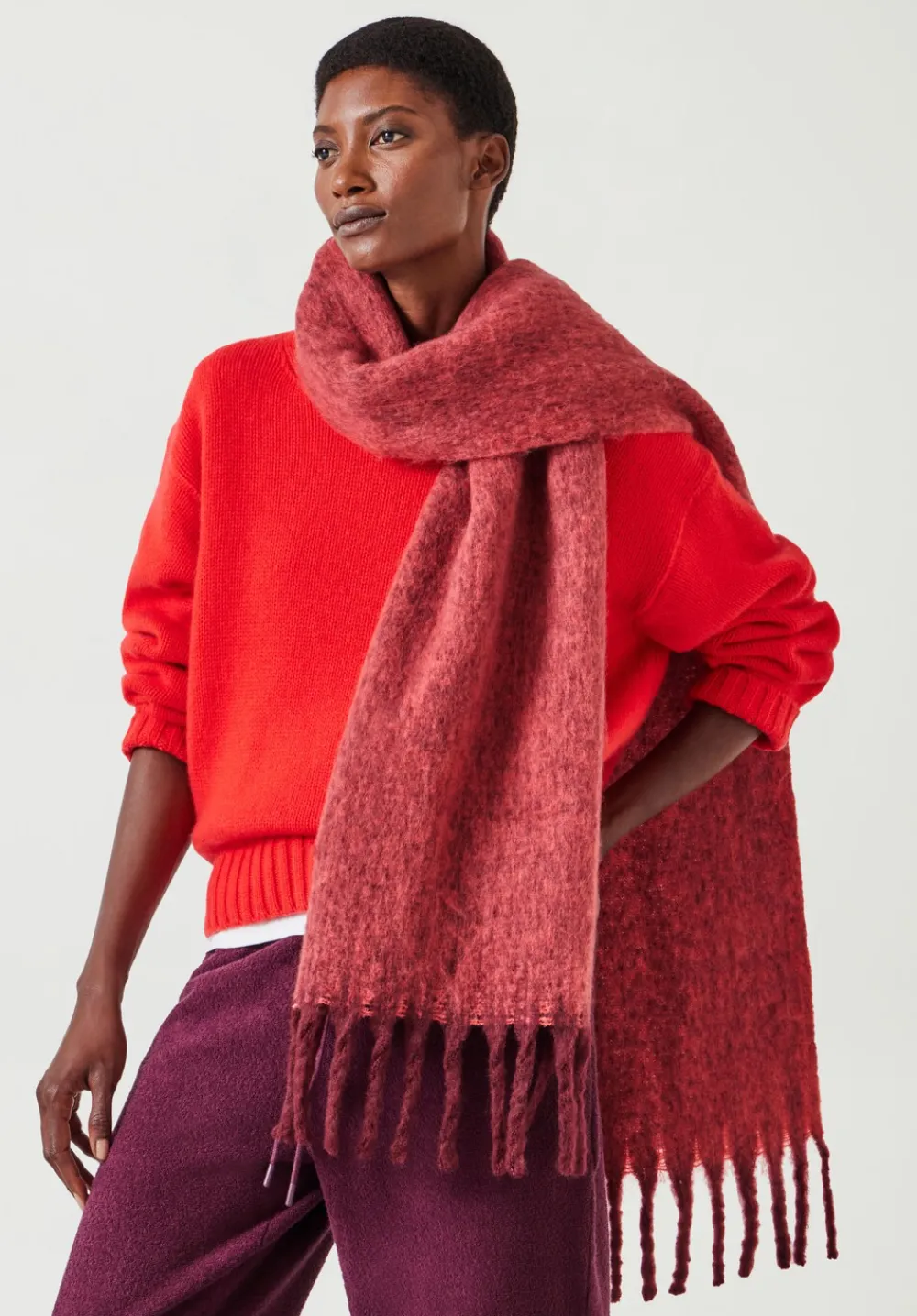 hush Scarves|Casey Colourblock Scarf Wine/Orange